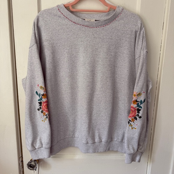 World Market Tops - World Market Gray Embroidered Floral Sweatshirt One Size
